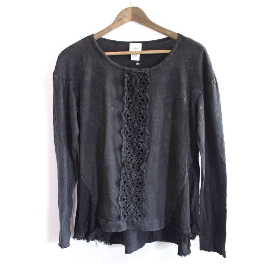 Daytrip NWOT Acid Wash Crochet Top Large